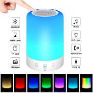 JAKROO Touch bedside lamp with Bluetooth audio player, dimmable warm white table lamp and 48 kinds of RGB color changing LED MP3 player mood lights, support computer, mobile phone, TV, wi