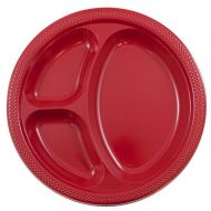 JAM Paper JAM PAPER Plastic 3 Compartment Divided Plates - Large - 10 1/4 inch - Red - 20/Pack