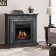 JAMFLY Electric Fireplace with Mantel Package Freestanding Fireplace Heater Corner Firebox with Log & Remote Control,750-1500W, Gray