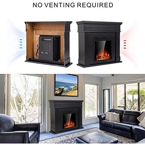  JAMFLY Electric Fireplace Mantel Package Wooden Surround Firebox TV Stand Free Standing Electric Fireplace Heater with Logs, Adjustable Led Flame, Remote Control, 750W-1500W (Black