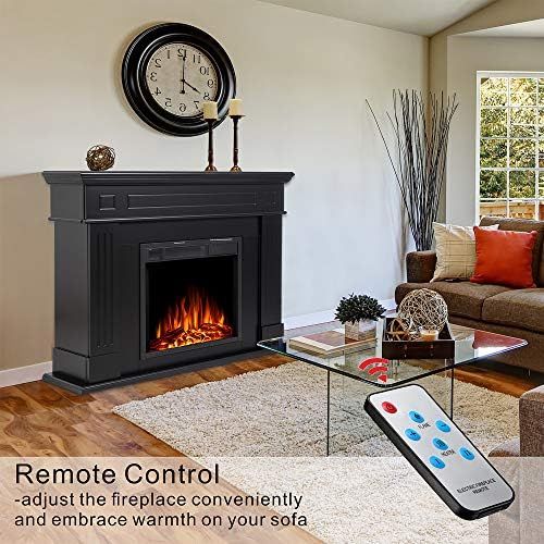  JAMFLY Electric Fireplace Mantel Package Wooden Surround Firebox TV Stand Free Standing Electric Fireplace Heater with Logs, Adjustable Led Flame, Remote Control, 750W-1500W (Black