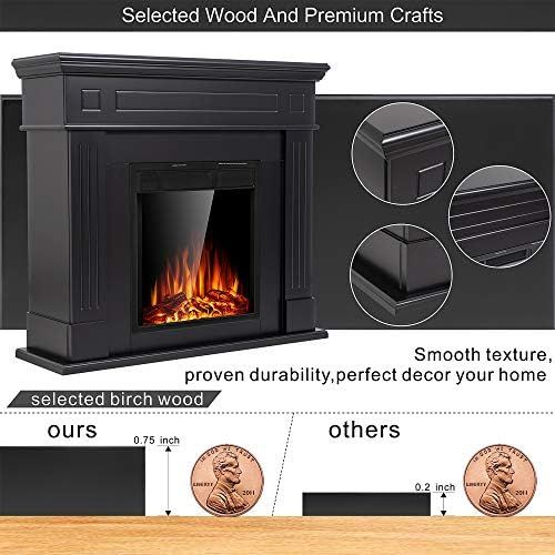  JAMFLY Electric Fireplace Mantel Package Wooden Surround Firebox TV Stand Free Standing Electric Fireplace Heater with Logs, Adjustable Led Flame, Remote Control, 750W-1500W (Black