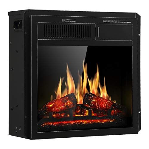  JAMFLY Electric Fireplace Insert 18 Freestanding Heater with 7 Log Hearth Flame Settings and Remote Control,1500w,Black