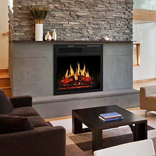  JAMFLY Electric Fireplace Insert 18 Freestanding Heater with 7 Log Hearth Flame Settings and Remote Control,1500w,Black