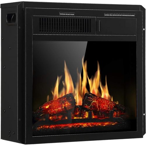  JAMFLY Electric Fireplace Insert 18 Freestanding Heater with 7 Log Hearth Flame Settings and Remote Control,1500w,Black