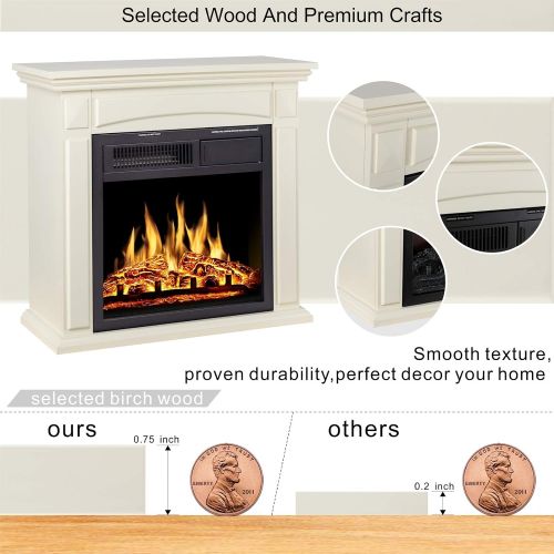  JAMFLY Electric Fireplace Mantel Package Wood Surround Firebox Freestanding Corner Fireplace Infrared Quartz Heater Adjustable Led Flame, w/Logs, Remote Control, 750W-1501W, White