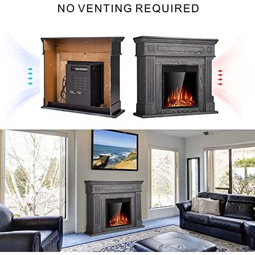  JAMFLY Electric Fireplace Mantel Package Wooden Surround Firebox TV Stand Free Standing Electric Fireplace Heater with Logs, Adjustable Led Flame, Remote Control, 750W-1500W, Gery