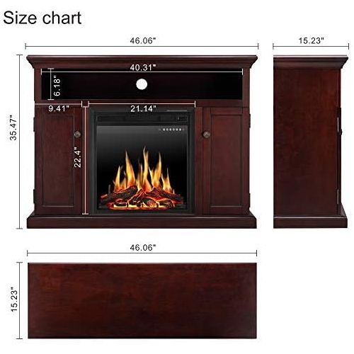  JAMFLY Electric Fireplace TV Stand Wood Mantel for TV Up to 55, Media Entertainment Center Fireplace Console Cabinet w/LED Flames, Storage Bin, Touch Screen,Remote Control, 750W-15