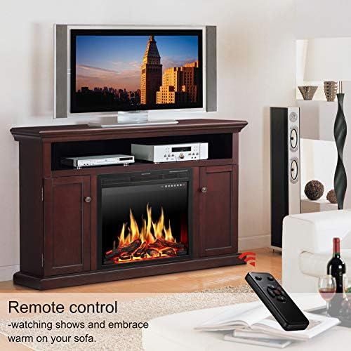  JAMFLY Electric Fireplace TV Stand Wood Mantel for TV Up to 55, Media Entertainment Center Fireplace Console Cabinet w/LED Flames, Storage Bin, Touch Screen,Remote Control, 750W-15