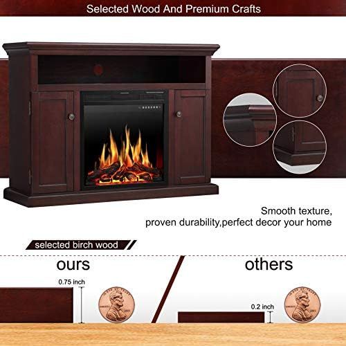  JAMFLY Electric Fireplace TV Stand Wood Mantel for TV Up to 55, Media Entertainment Center Fireplace Console Cabinet w/LED Flames, Storage Bin, Touch Screen,Remote Control, 750W-15