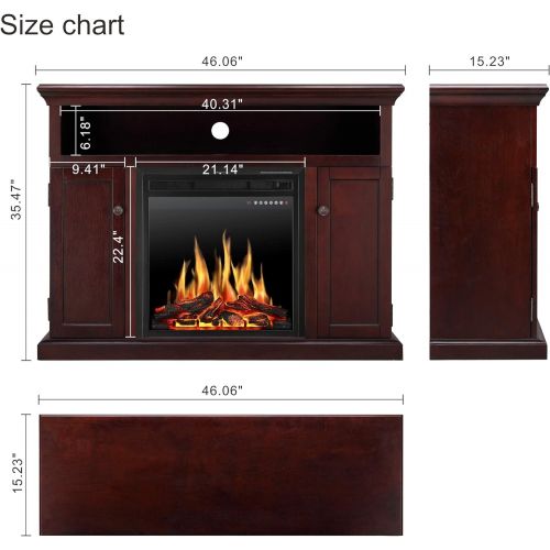  JAMFLY Electric Fireplace TV Stand Wood Mantel for TV Up to 55, Media Entertainment Center Fireplace Console Cabinet w/LED Flames, Storage Bin, Touch Screen,Remote Control, 750W-15