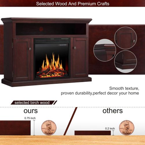  JAMFLY Electric Fireplace TV Stand Wood Mantel for TV Up to 55, Media Entertainment Center Fireplace Console Cabinet w/LED Flames, Storage Bin, Touch Screen,Remote Control, 750W-15