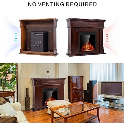  JAMFLY Electric Mantel Fireplace,Wood Package Surround Freestanding Electric Fireplace Heater, TV Stand, Adjustable Led Flame, Remote Control, 750W 1500W, Brown