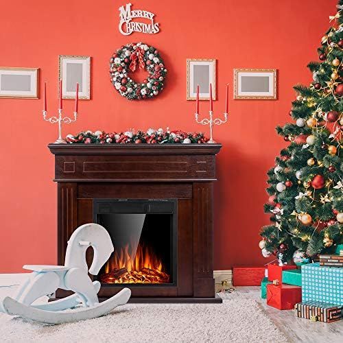  JAMFLY Electric Mantel Fireplace,Wood Package Surround Freestanding Electric Fireplace Heater, TV Stand, Adjustable Led Flame, Remote Control, 750W 1500W, Brown