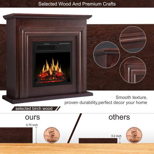  JAMFLY 36 Wood Electric Fireplace Mantel Package Freestanding Heater Corner Firebox with Log Hearth and Remote Control, 750 1500W Dark Espresso Finish