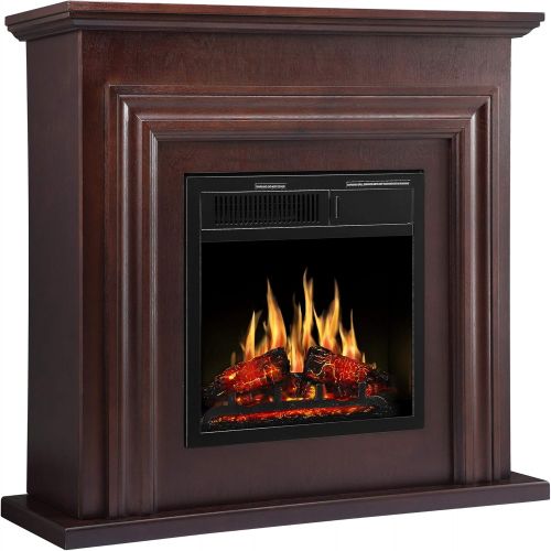  JAMFLY 36 Wood Electric Fireplace Mantel Package Freestanding Heater Corner Firebox with Log Hearth and Remote Control, 750 1500W Dark Espresso Finish