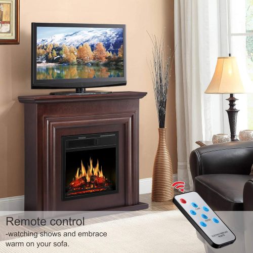  JAMFLY 36 Wood Electric Fireplace Mantel Package Freestanding Heater Corner Firebox with Log Hearth and Remote Control, 750 1500W Dark Espresso Finish
