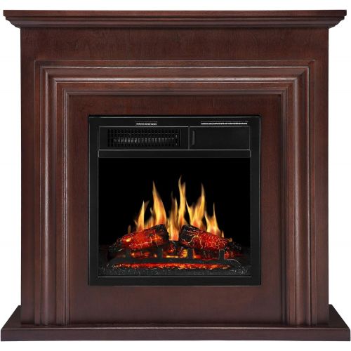  JAMFLY 36 Wood Electric Fireplace Mantel Package Freestanding Heater Corner Firebox with Log Hearth and Remote Control, 750 1500W Dark Espresso Finish
