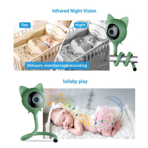  JANEDI Cute Deer Cat Style Baby Monitor Temperature and Humidity Display Real Baby Crying Alarm System Lullaby Music 1080 P Ultra-Clear Night Vision Motion Alarm Function Two-Way Voice (W