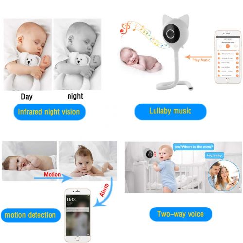  JANEDI Cute Deer Cat Style Baby Monitor Temperature and Humidity Display Real Baby Crying Alarm System Lullaby Music 1080 P Ultra-Clear Night Vision Motion Alarm Function Two-Way Voice (W