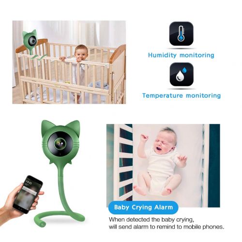  JANEDI Cute Deer Cat Style Baby Monitor Temperature and Humidity Display Real Baby Crying Alarm System Lullaby Music 1080 P Ultra-Clear Night Vision Motion Alarm Function Two-Way Voice (W