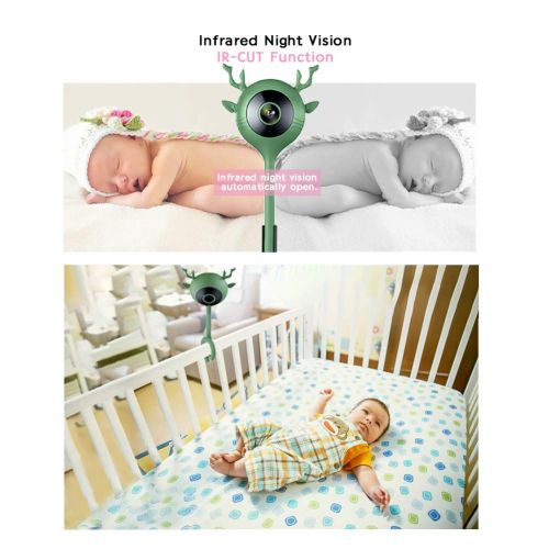  JANEDI Cute Deer Cat Style Baby Monitor Temperature and Humidity Display Real Baby Crying Alarm System Lullaby Music 1080 P Ultra-Clear Night Vision Motion Alarm Function Two-Way Voice (W