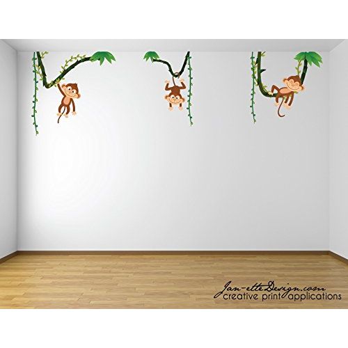  JAN-ETTE Jungle Monkeys and Vines Fabric Wall Decal Stickers