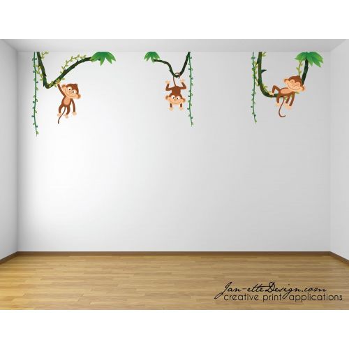  JAN-ETTE Jungle Monkeys and Vines Fabric Wall Decal Stickers