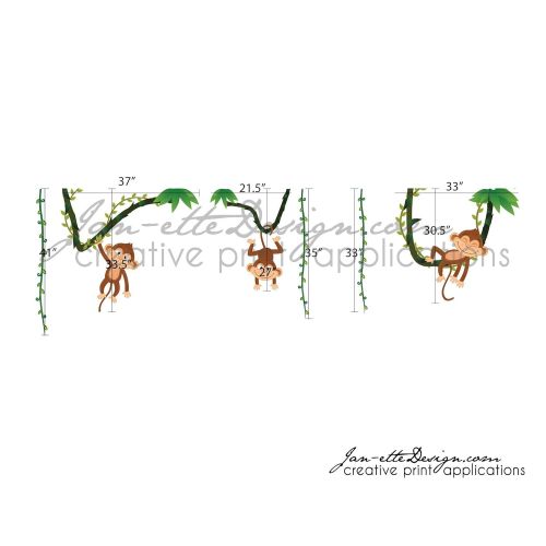  JAN-ETTE Jungle Monkeys and Vines Fabric Wall Decal Stickers