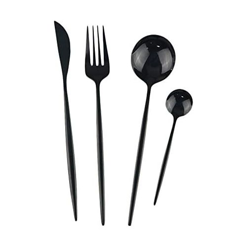  [아마존베스트]JANKNG 24-Piece Flatware Set, 18/0 Stainless Steel Knife Fork Spoon Teaspoon Silverware Set, Service for 6, Mirror Black