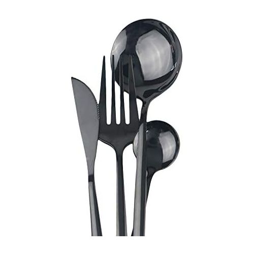  [아마존베스트]JANKNG 24-Piece Flatware Set, 18/0 Stainless Steel Knife Fork Spoon Teaspoon Silverware Set, Service for 6, Mirror Black