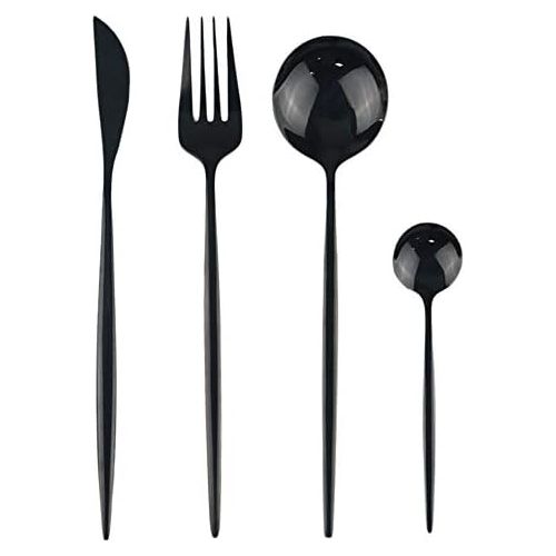  [아마존베스트]JANKNG 24-Piece Flatware Set, 18/0 Stainless Steel Knife Fork Spoon Teaspoon Silverware Set, Service for 6, Mirror Black