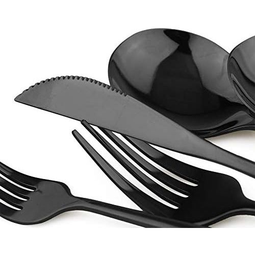  [아마존베스트]JANKNG 24-Piece Flatware Set, 18/0 Stainless Steel Knife Fork Spoon Teaspoon Silverware Set, Service for 6, Mirror Black