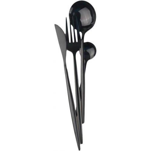  [아마존베스트]JANKNG 24-Piece Flatware Set, 18/0 Stainless Steel Knife Fork Spoon Teaspoon Silverware Set, Service for 6, Mirror Black