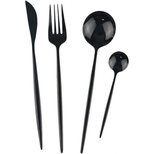  [아마존베스트]JANKNG 24-Piece Flatware Set, 18/0 Stainless Steel Knife Fork Spoon Teaspoon Silverware Set, Service for 6, Mirror Black