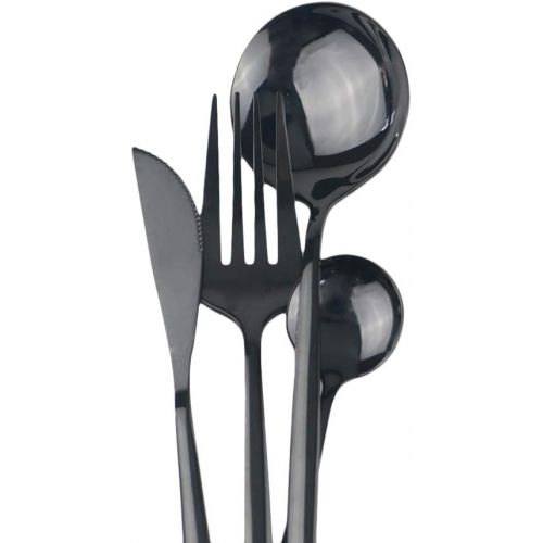  [아마존베스트]JANKNG 24-Piece Flatware Set, 18/0 Stainless Steel Knife Fork Spoon Teaspoon Silverware Set, Service for 6, Mirror Black