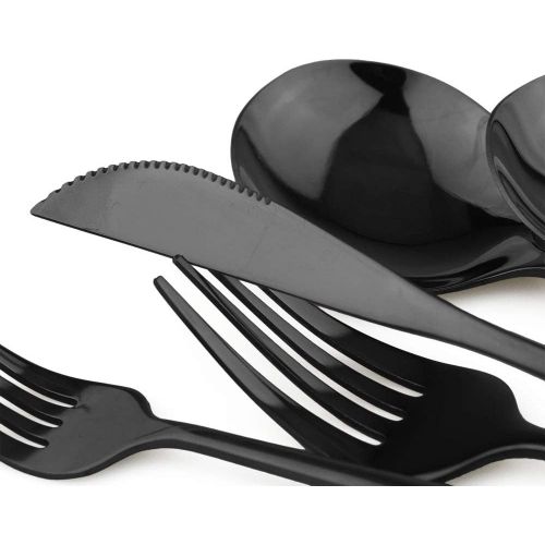  [아마존베스트]JANKNG 24-Piece Flatware Set, 18/0 Stainless Steel Knife Fork Spoon Teaspoon Silverware Set, Service for 6, Mirror Black