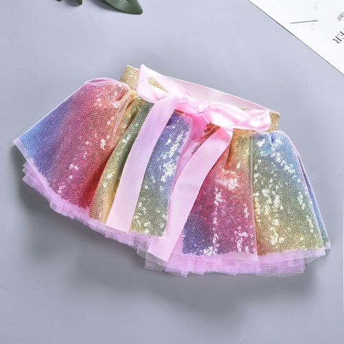  JANOU Colorful Tutu Skirt Shiny Rainbow Dress with Bowknot Headband Costumes Set for Birthday Wedding Christmas Halloween Party Size M