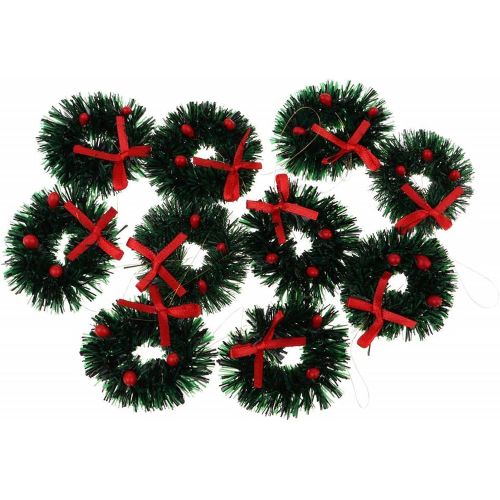  JANOU 10pcs Christmas Wreath Dollhouse Miniature Holiday Wreath with Bowknot 1:12 Dollhouse Accessories for Christmas Party Decoration