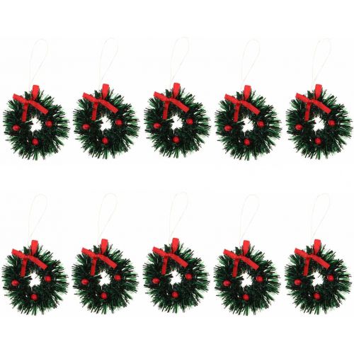  JANOU 10pcs Christmas Wreath Dollhouse Miniature Holiday Wreath with Bowknot 1:12 Dollhouse Accessories for Christmas Party Decoration