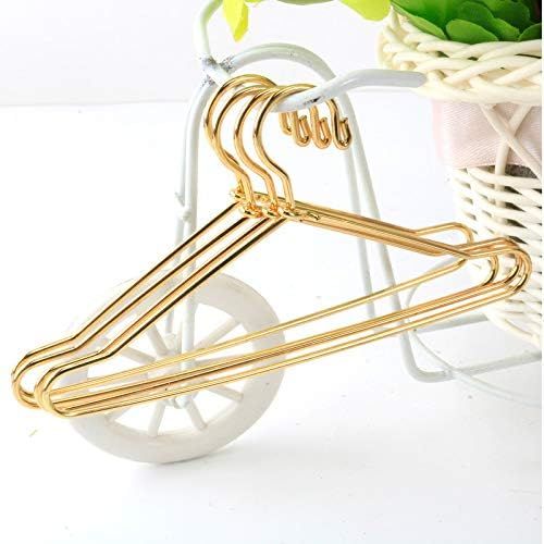  JANOU 10pcs Cute Dollhouse Clothes Hang Miniature Wire Clothes Stand (Gold)