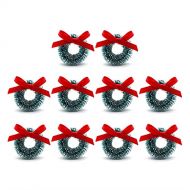 JANOU 10pcs Christmas Wreath Dollhouse Miniature Holiday Wreath with Bowknot 1:12 Dollhouse Accessories for Christmas Party Decoration