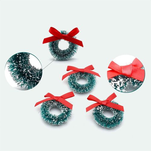  JANOU 10pcs Christmas Wreath Dollhouse Miniature Holiday Wreath with Bowknot 1:12 Dollhouse Accessories for Christmas Party Decoration