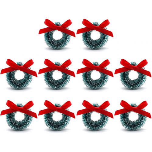  JANOU 10pcs Christmas Wreath Dollhouse Miniature Holiday Wreath with Bowknot 1:12 Dollhouse Accessories for Christmas Party Decoration