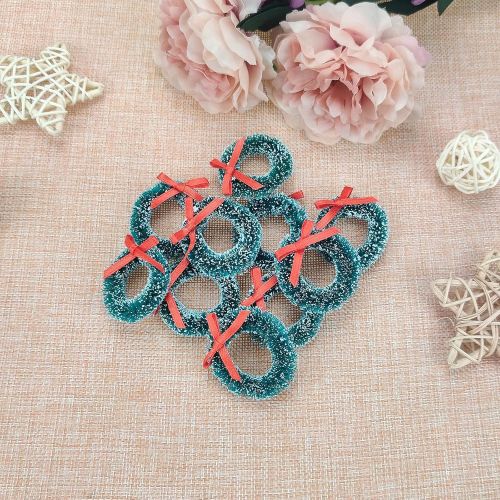  JANOU 10pcs Christmas Wreath Dollhouse Miniature Holiday Wreath with Bowknot 1:12 Dollhouse Accessories for Christmas Party Decoration