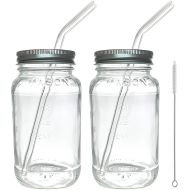 [아마존베스트]Smoothie Cups Mason Drinking Jar Regular Mouth Mason Jars 24oz Smoothie Cups with Lid and Glass Bent Straws 100% Eco Friendly - by Jarming Collections (2)