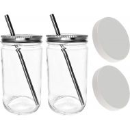 [아마존베스트]Reusable Smoothie Cup Extra Wide Mouth Glass Mason Jar 32oz with Smoothie Stainless Steel Straw/Smoothie Cup with Lid and Straw-includes Leak Proof Cap by Jarming Collections (2)