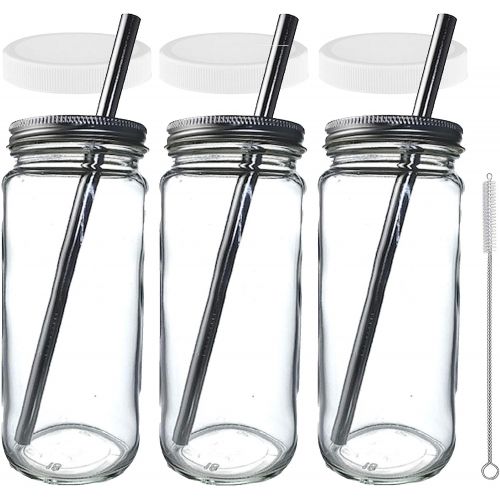  [아마존베스트]JARMING COLLECTIONS Reusable Boba Smoothie Cups Glass Water Bottle Jar with Lids and Straws Drinking Jar Tumblers with Lids 16oz Glass Jars Tumblers with Plastic Storage Lids Eco-Friendly (2, gold)
