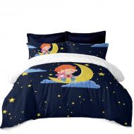 JARSON Deep Blue Cartoon Bedding Sets Little Boy Moon Star Printed Duvet Cover Set Kids Bedding Twin Size