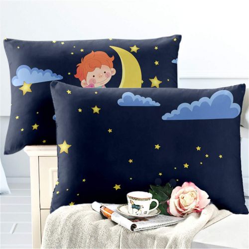  JARSON Deep Blue Cartoon Bedding Sets Little Boy Moon Star Printed Duvet Cover Set Kids Bedding Twin Size